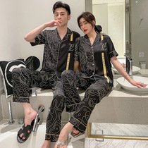 2022 Summer new lovers Sleeping clothes Men and women Ice Silk Short sleeves Korean version of the fashion home Two sets of thin models IB