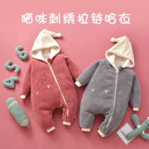 Newborn baby warm ha baby hat winter padded jumpsuit baby out to pay New Year's greetings cotton-padded jacket jumpsuit