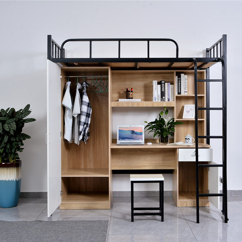 College student apartment bedside table one bed under the desk combination bed staff bedroom wrought iron elevated single dormitory bed