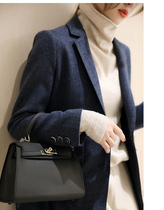 Woolen suit jacket womens long style slim design sense niche blue wool woolen tweed spring and autumn 2021 New