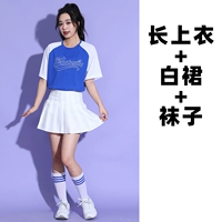 3005 мужской синий топ + белая плиссированная юбка + носки