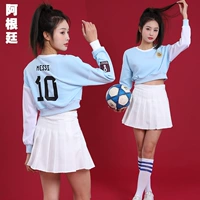 【Аргентина】 (маленький значок) небо синий топ + белая плиссированная юбка + носки