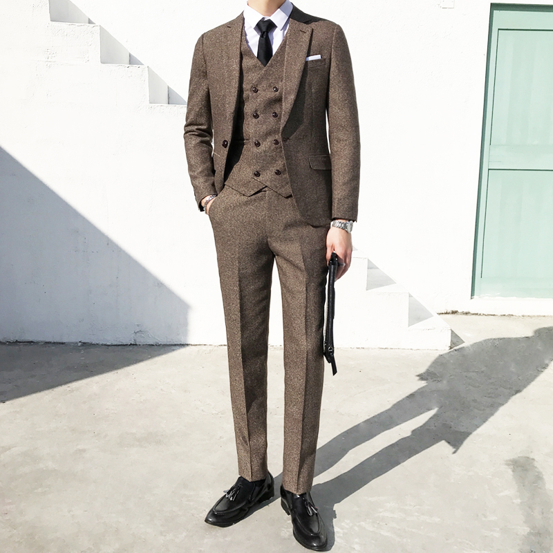 Men's Suit Business Suit Men's Wedding Groom Three-Piece Suit Wedding Retro British Style Formal Wear Tweed Men's Suit Business Suit Men's Wedding Groom Three-Piece Suit Wedding Retro British Style Formal Wear Tweed
