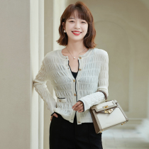 FENPERATE 2021 Autumn New Milky White temperament elegant fine imitation wool pleated cardigan womens clothing