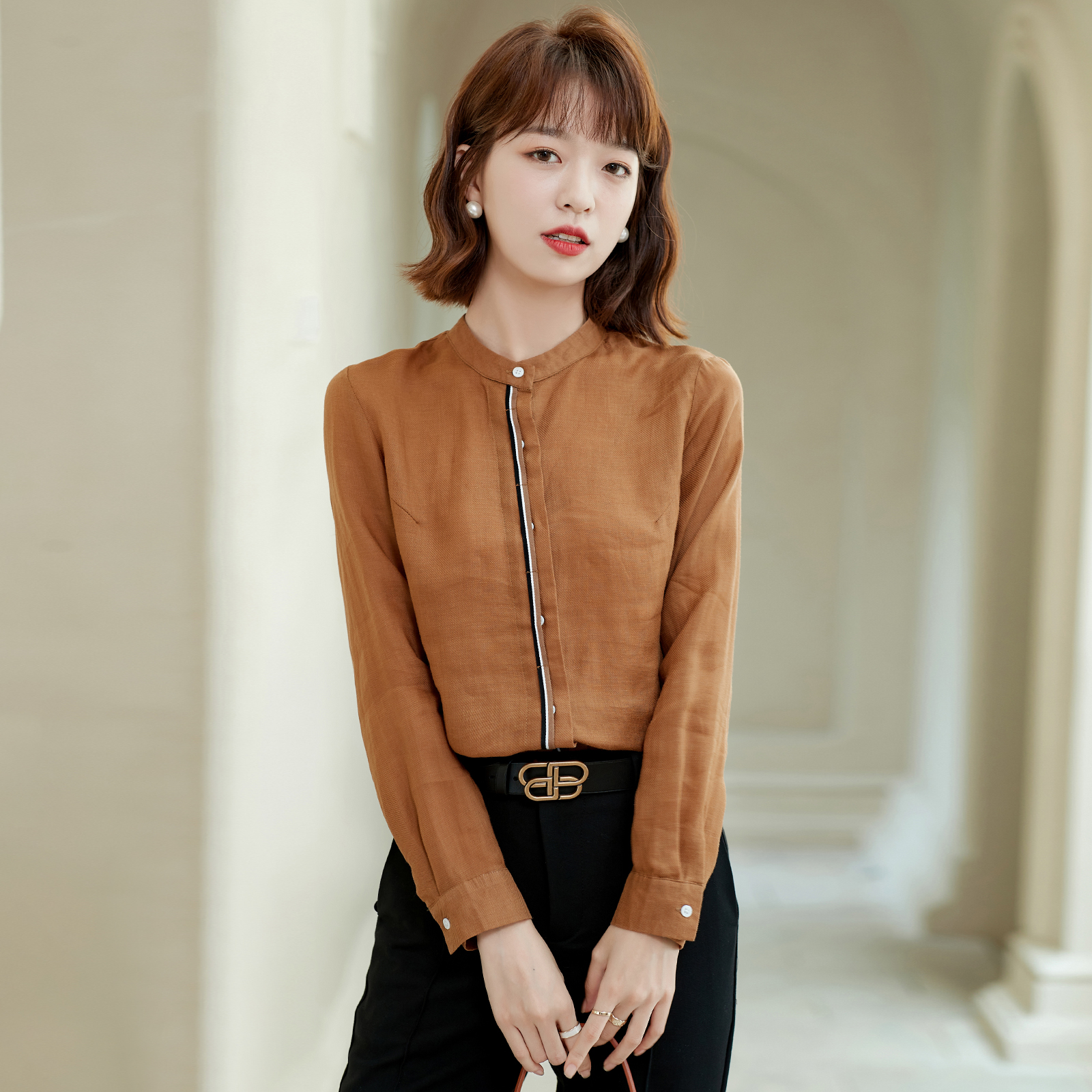 FENPERATE 2023 Spring 2023 New Art Standard Digital Diameter Comfort Tin Simple Small Card Shirt Woman