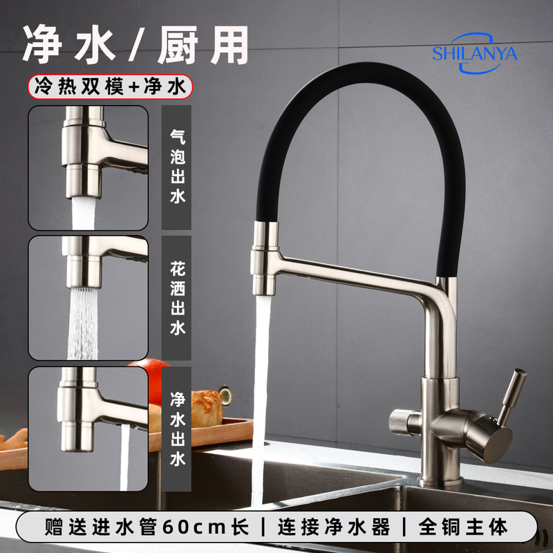 German All-Copper Three-In-One Faucet Water Purifier Self-Drinking Rotating Sink Swivel Pull-Out Waterproof Kitchen Faucet