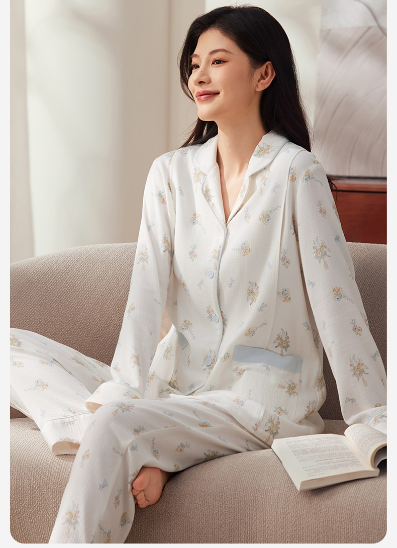 October Crystal Bamboo Cotton Cloud Gauze Maternity Pajamas Homewear Set for Pregnant and Postpartum Women, Nursing Sleepwear, Autumn Style for Women — 19