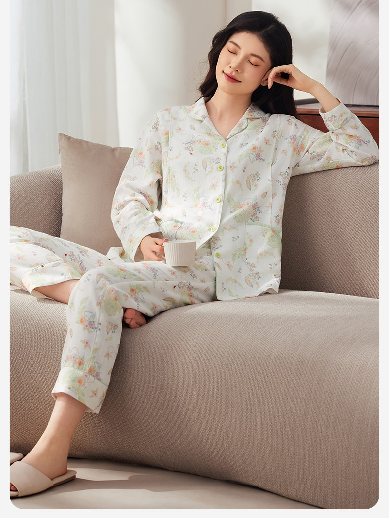 October Crystal Bamboo Cotton Cloud Gauze Maternity Pajamas Homewear Set for Pregnant and Postpartum Women, Nursing Sleepwear, Autumn Style for Women — 24
