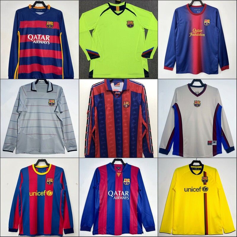 Retro Classic 1996/97/2005/06 La Liga Barcelona Home and Away Jerseys Long-Sleeved Football Uniforms Messi
