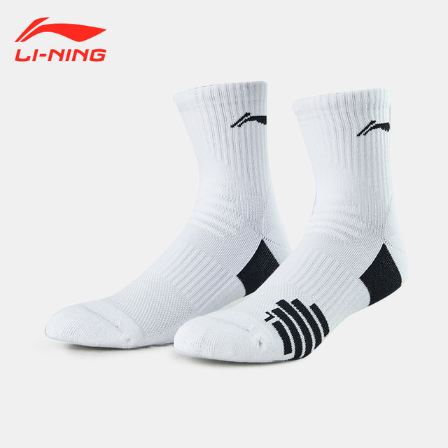 Li Ning ຖົງຕີນບ້ວງຜູ້ຊາຍ badminton ຜ້າຂົນຫນູຂອງຜູ້ຊາຍລຸ່ມ thickened ແລ່ນກິລາທົນທານຕໍ່ສວມໃສ່, ຖົງຕີນກາງດູດຊຶມຄວາມຊຸ່ມຊື້ນ