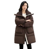Duck Down Jacket Womens 2024 Winter New Korean Version Thickened Trendy Mid-Length Waist Warm Down Jacket J