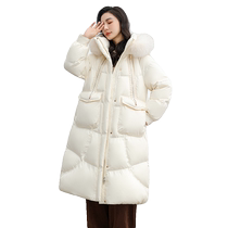 Duck Down Jacket Womens Long 2024 New Hooded Fox Fur Collar Thickened Jacket S