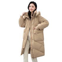 Duck Down Jacket Womens 2024 Mid-Length Hooded Fashionable Warm Jacket T