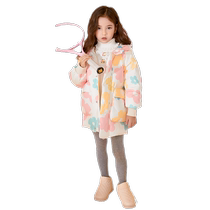 Duck Duck Girls Down Jacket 2024 Autumn and Winter New Medium and Long Hooded Childrens Clothing Childrens White Duck Down Medium and Large Childrens Jacket