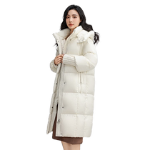 Duck duck long down jacket for women 2024 new thickened duck down removable hood warm casual versatile jacket J