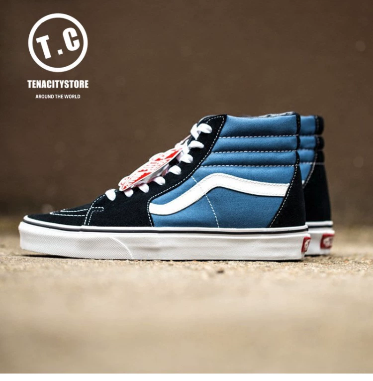 Spot Vans Vans Navy Blue Black Blue SK8-Hi Giày nam và nữ cao Giày vải VN0A38GEUKU