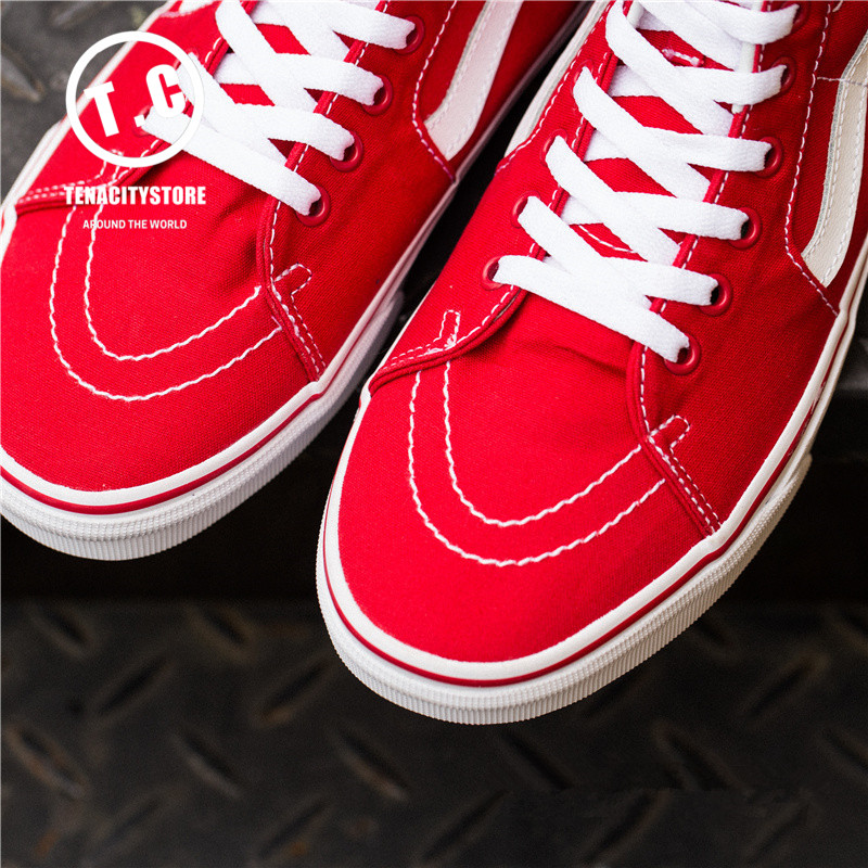 Spot VANS Cặp đôi giày cao gót màu đỏ SK8-HI cao cấp cho nam và nữ giày thể thao nam đẹp