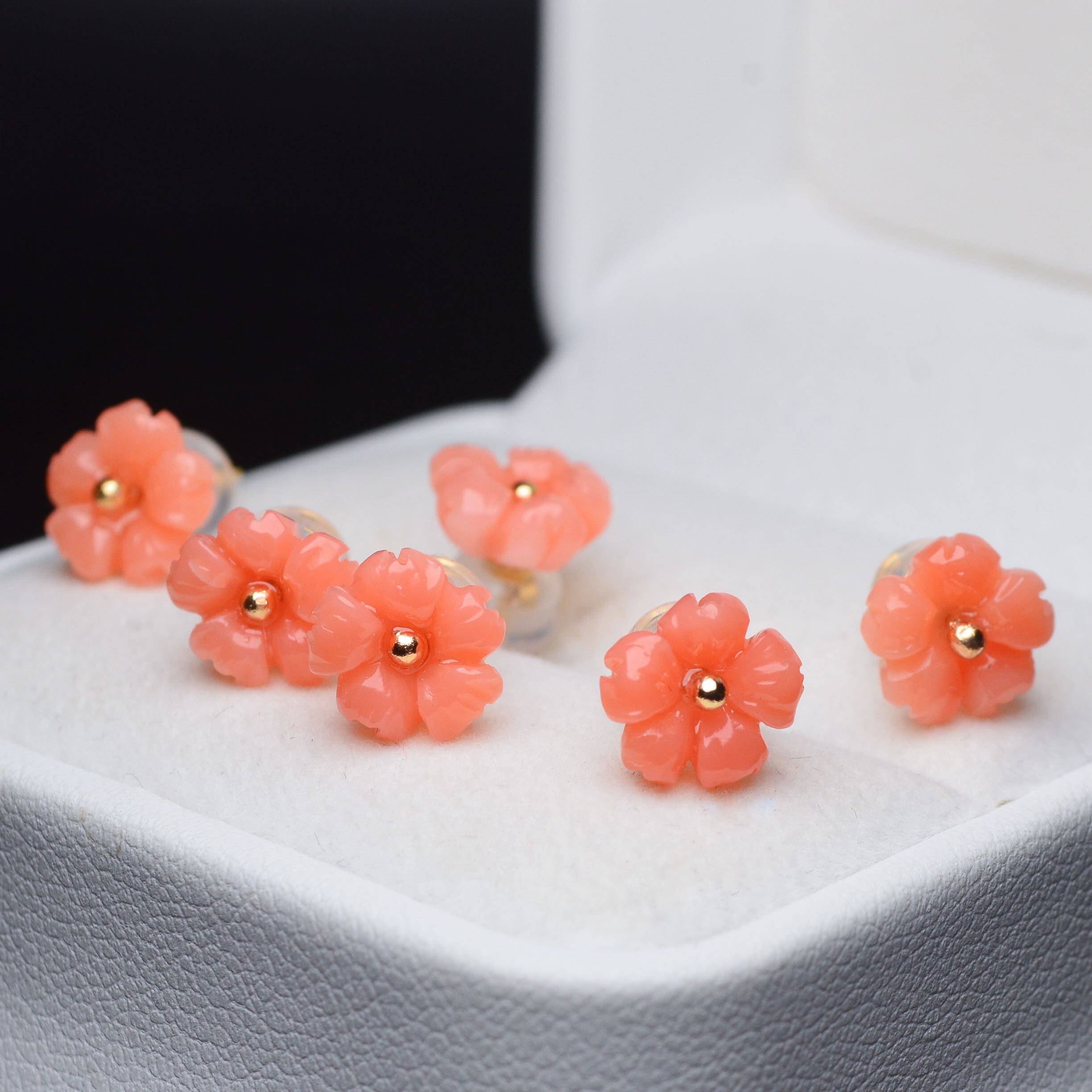 Flower high-end jewelry Pink five-petal flower stud earrings accessories
