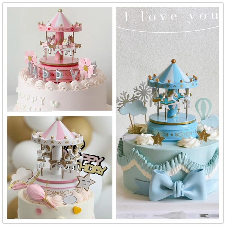 Birthday Cake Decoration Carousel Music Box Cake Decoration Amusement Park Decoration Music Box Girl Gift