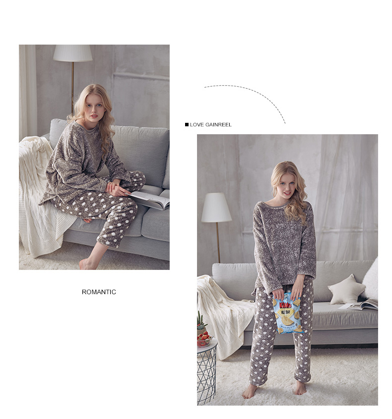 Bộ đồ ngủ ấm áp tự nhiên của Gorell flannel dày ấm áp cho mùa thu và mùa đông đồ bộ pijama