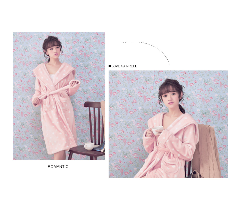 Roger mùa đông flannel ngọt ngào dễ thương phụ nữ ấm áo choàng tắm áo tắm gợi cảm trùm đầu Chin tuyết pijama dài tay