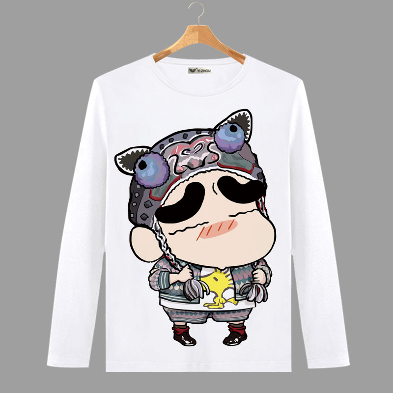 Crayon Shinchan Summer Spagger Cartoon Anime Áo thun dài tay Nam và Nữ Sinh viên Quần áo dài tay Mùa thu hình dán mặt cười