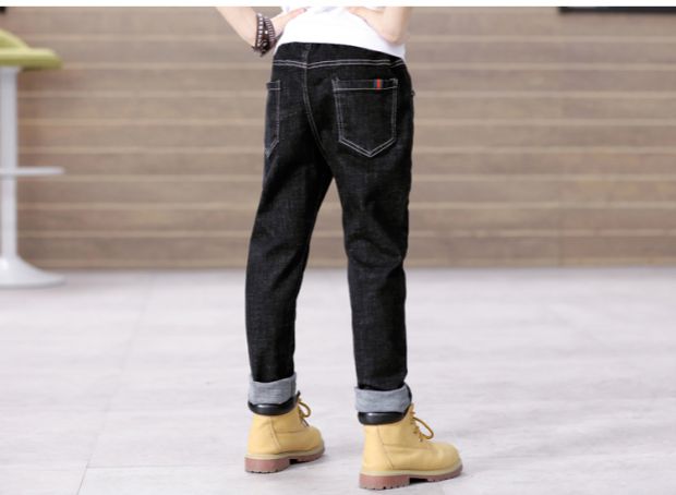 Quần jeans bé trai mùa thu đông 2018 trẻ em lớn mới cộng với quần nhung bé dày quần trẻ em quần bò rộng bé trai