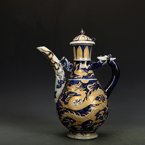 Yuan blue and white porcelain with gold dragon and phoenix pattern holding pot teapot bag old porcelain antique antiques second-hand old goods collection ornaments
