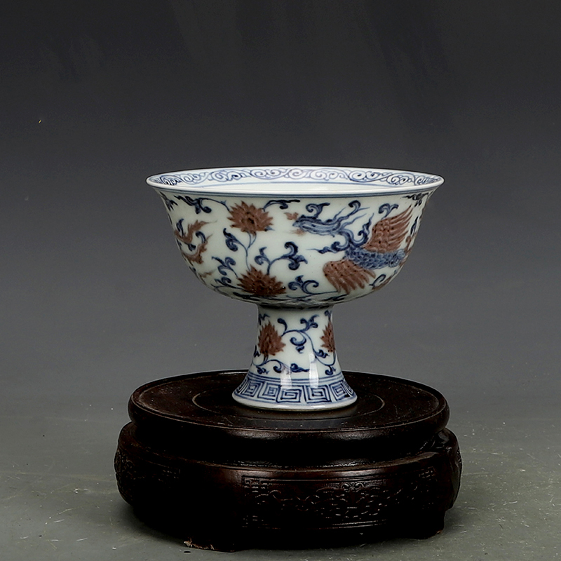 明宣德青花釉里红缠枝凤纹高足碗，收藏界的宝藏🔍-仿古瓷器-淘宝好物网