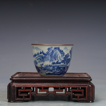 Jingdezhen tea set imitation ancient pottery clay blue and white Fuchun Mountain Dwelling Master Cup antique antique secondhand old goods collection