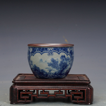 Jingdezhen tea set imitation ancient pottery clay blue and white landscape master cup tea cup antique antique collection