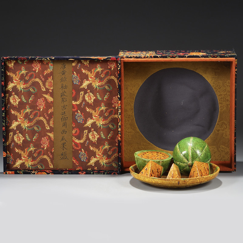 旧家蔵出『唐 絞胎西瓜果盤 共箱』 陶芸 中国陶瓷器 古美術品