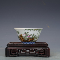 Jingdezhen tea set enamel color Ganoderma lucidum bamboo pattern master cup tea cup antique secondhand collection