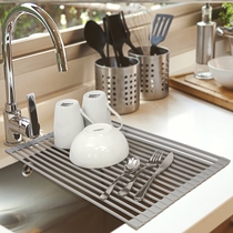 Douyin sink drain rack silicone foldable kitchen drain basket sink roll curtain stainless steel pool rack