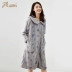 Top dưa sản phẩm mới phụ nữ mùa đông dễ thương ngọt ngào ấm áp san hô cashmere váy ngủ đơn giản ve áo flannel dịch vụ nhà váy đầm dễ thương Đêm đầm