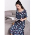 Top dưa dưa đêm nữ mùa hè tay áo ngắn in thời trang Hàn Quốc phiên bản váy dài đơn giản lỏng dễ thương dịch vụ nhà hàng đầu đồ ngủ gợi cảm Đêm đầm
