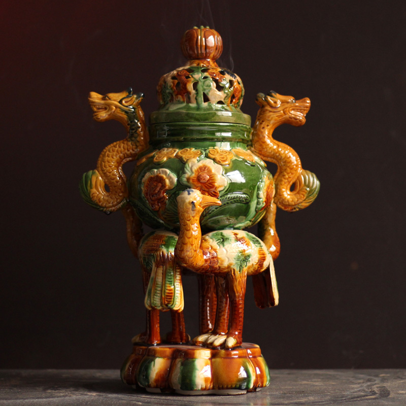 Ceramic Incense Burner Ornaments, Home Living Room Collection, Decorative Art, Tang Sancai Pottery Ornaments, Craft Gifts