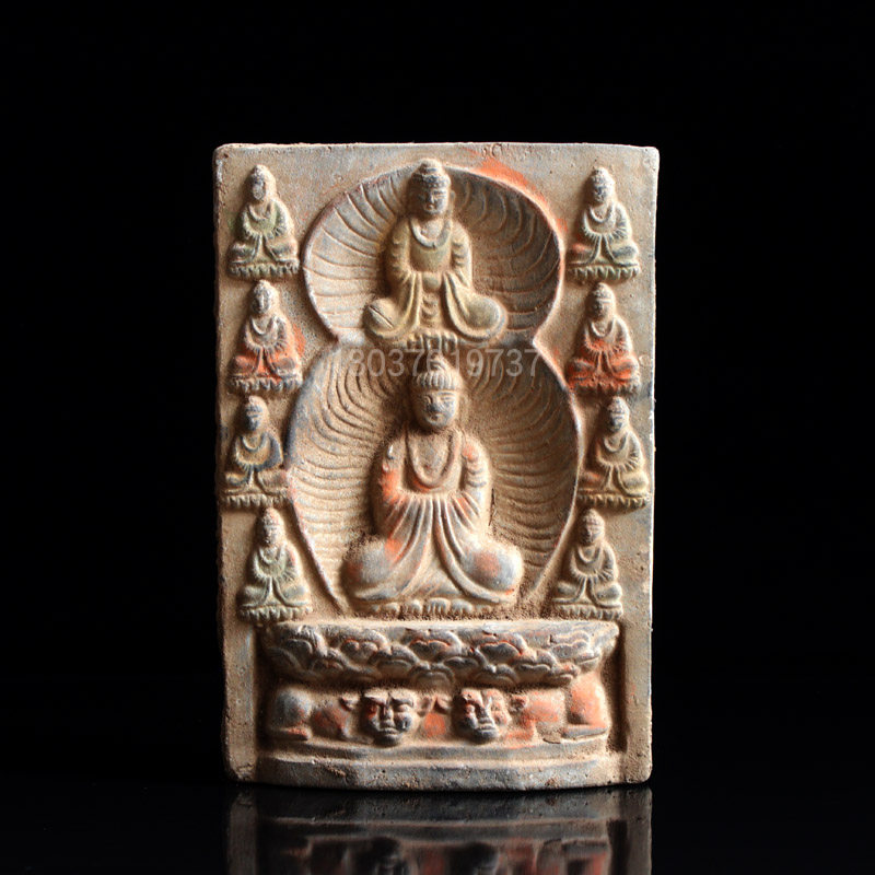 Antique Buddha brick Pottery mural decorative brick Antique collection Craft gift decoration Buddha statue decoration Worship wall brick Art
