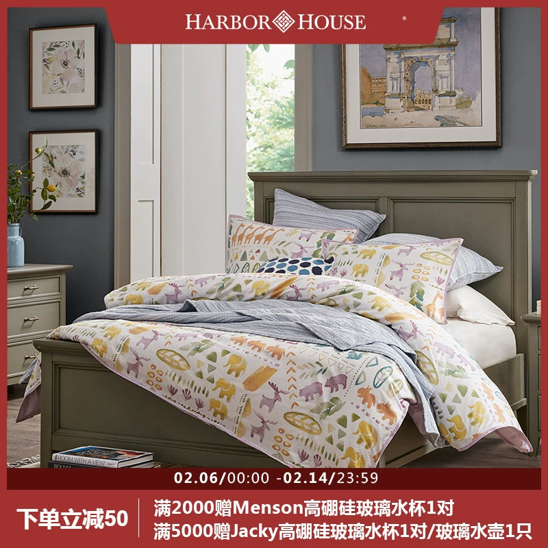 Bộ phim hoạt hình cotton cotton satin của trẻ em Harbor House bốn mảnh 1,5m1,8 mét với Nhịp điệu - Bộ đồ giường bốn mảnh