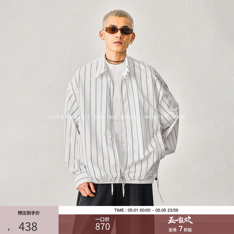 Jupstudio Old Money Style Striped Lapel Jacket for Men, Loose Long-Sleeved Old Money Style High-End Fashion Jacket