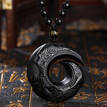 Obsidian pendant from time to time operation Jewelry pendant men and women safe buckle fashion men and women trendy personality ancient style