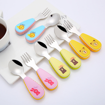 Small baby Learn to eat training spoon short handle to spoon fork baby boy cutlery suit cartoon supplement spoon