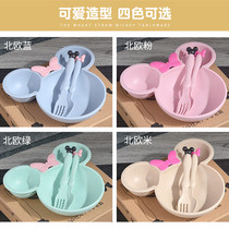 Childrens bowls spoon fork Three sets of baby Learn to eat Spoon Fork Child Cutlery Cutlery Accessory Mickey Bowl