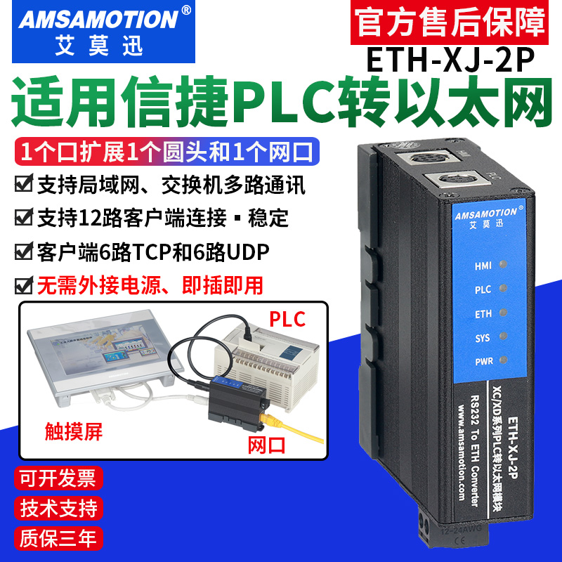 ETH-XJ-2P is suitable for XCXD series PLC serial port RS232 to Ethernet port communication extension module