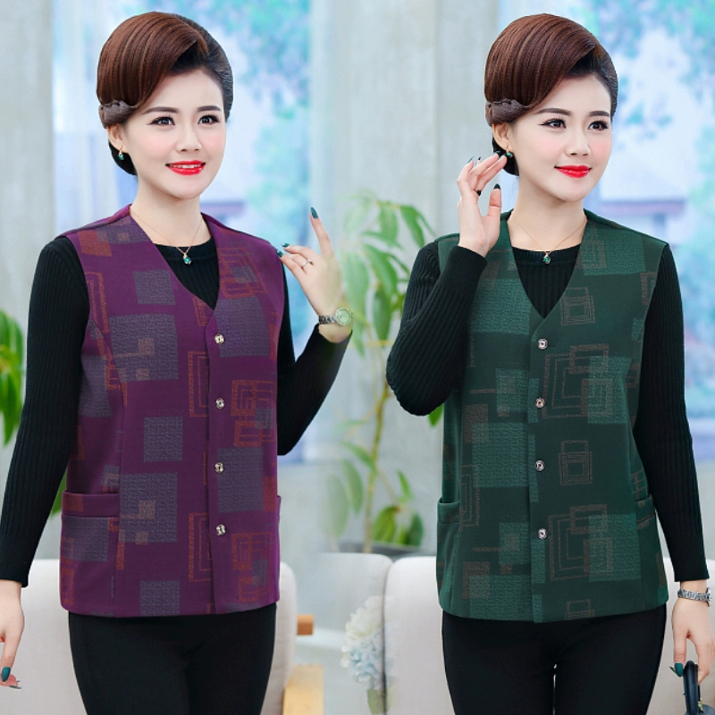 Áo vest nữ trung niên và người già mùa xuân 2020 Áo khoác vest mới mặc ngoài 50 tuổi 40 vai mùa xuân cao tuổi - Áo vest