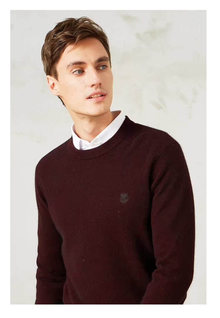 Áo len cashmere màu trơn cổ tròn đan áo len lỏng của cha áo len nam mùa thu đông 2018 mới áo công sở nam