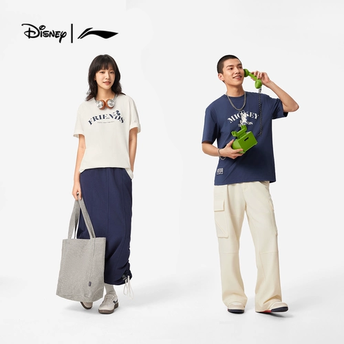 Li Ning, Дисней, футболка с коротким рукавом для отдыха, трикотажный спортивный костюм, Дисней Микки Маус
