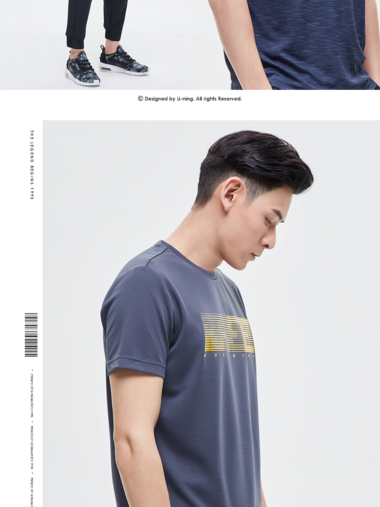 Li Ning áo thun ngắn tay nam 2019 mới đào tạo loạt đồ thể thao cổ tròn áo thể thao đan mùa hè - Áo phông thể thao áo tanktop