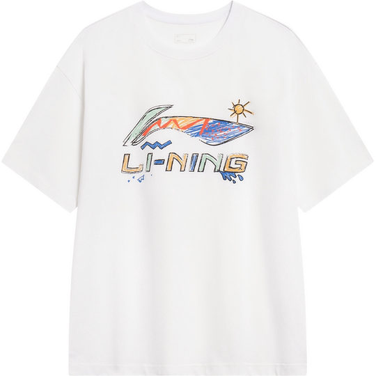Li Ning couple white printed cultural T-shirt