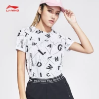 Li Ning tay áo ngắn nữ mới tập thể thao nửa tay áo cổ tròn xu hướng lỏng đan áo thun ATSN256 - Áo phông thể thao áo phông lining nam chính hãng
